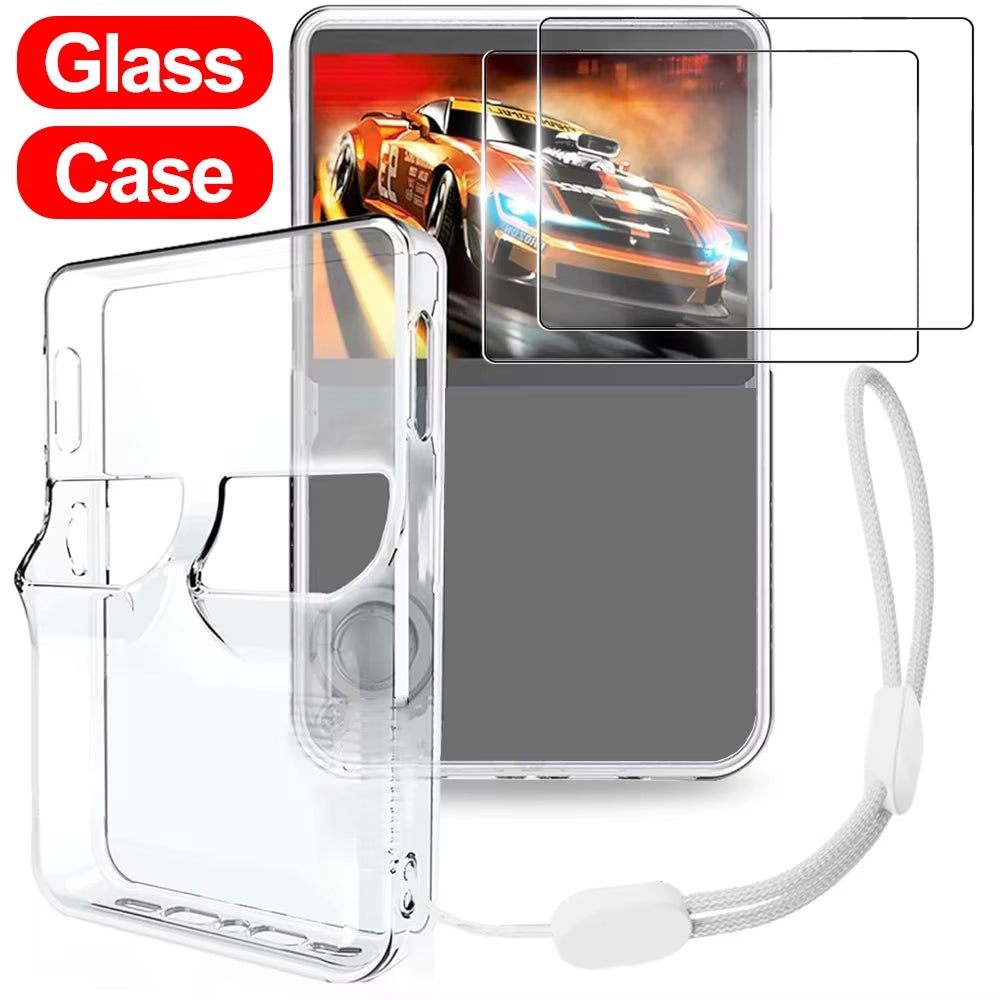 Transparent Protective Case for R36S Anti-Scratch Shockproof Handheld Game Console Holder Cases with Tempered Screen Protectors
