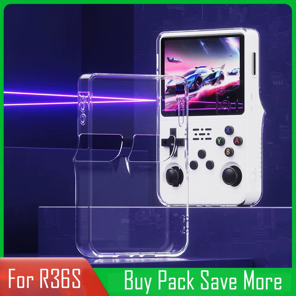 Soft Clear TPU Skin Cover for R36S Retro Handheld Game Console, Portable Back Protective Case for R36S W/ Free Thumb Stick Caps
