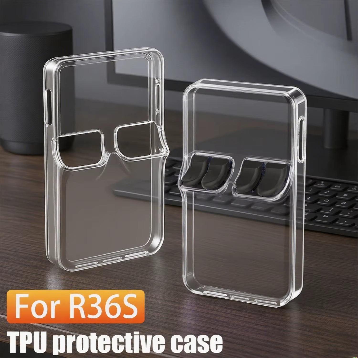 Transparent Protective Case for R36S Anti-Scratch Shockproof Handheld Game Console Holder Cases with Tempered Screen Protectors