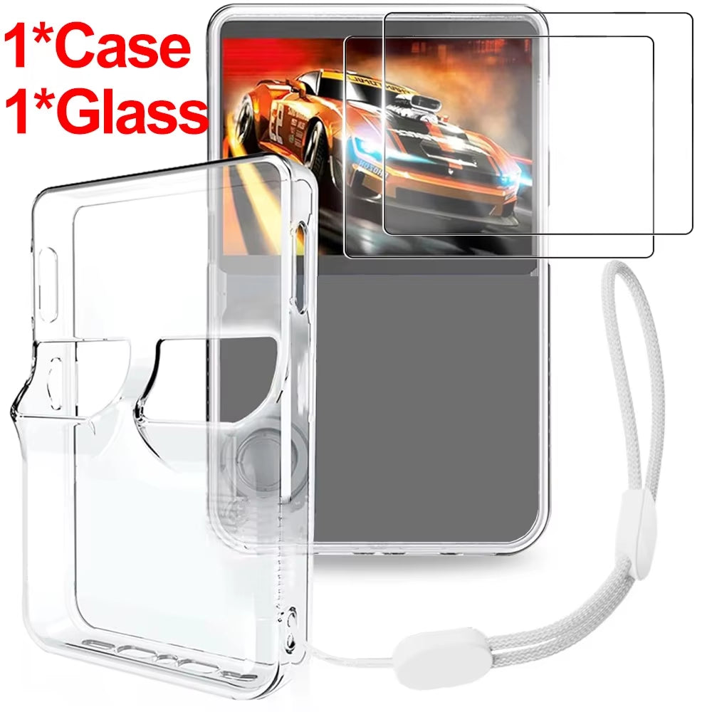 Transparent Protective Case for R36S Anti-Scratch Shockproof Handheld Game Console Holder Cases with Tempered Screen Protectors