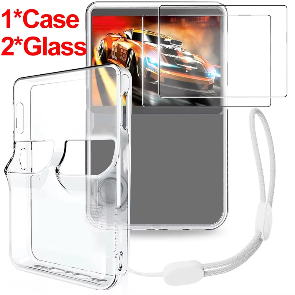 Transparent Protective Case for R36S Anti-Scratch Shockproof Handheld Game Console Holder Cases with Tempered Screen Protectors
